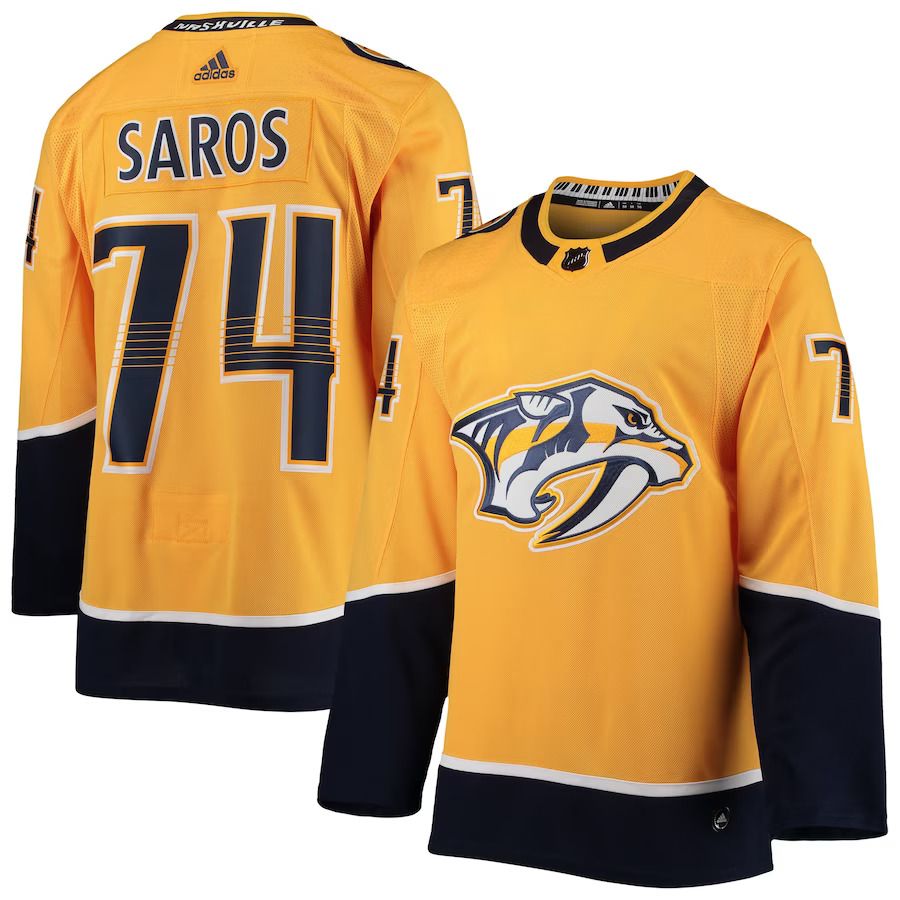 Men Nashville Predators #74 Juuse Saros adidas Gold Home Authentic Player NHL Jersey